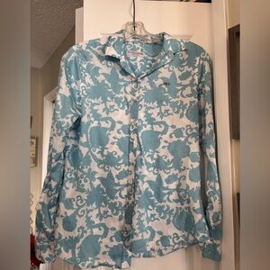 USPA Blue and White Floral Top Size M